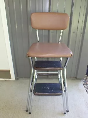 MCM Vintage Cosco Kitchen Step Stool Chair Swing Away Retro Neutral Brown • $59.93