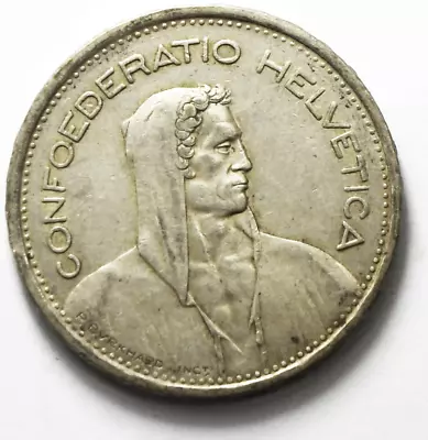 1954 B Switzerland Five 5 Francs KM# 40 Silver Coin • $19.99