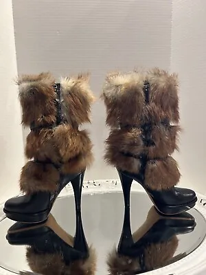 Ugg Australia Foxley Fur Leather Mid Calf Platforn Heel Boots Size US 8 • $225