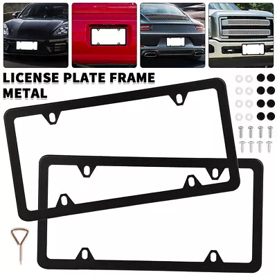 2Packs Black Stainless Steel Metal License Plate Frame Tag Cover With Screw Caps • $9.99