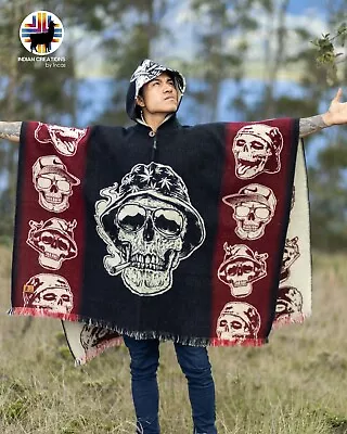 Alpaca Poncho (Crazy Skull) Handcrafted By Indigenous Hands. • $89.99