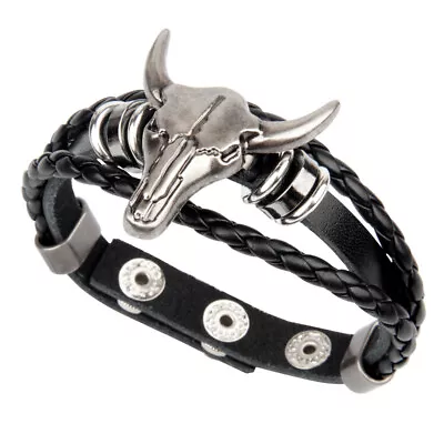 Punk Rocker Bracelet Gothic Rock Heavy Leather Wristband Hiphop Cuff For Men • $7.97