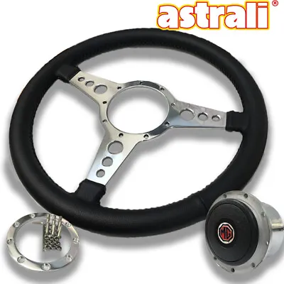 MG Midget & MGB Astrali 13  Leather Sports Steering Wheel/ Polished Fitting Hub  • $99.95