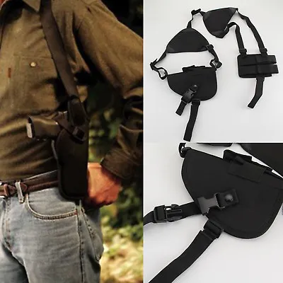 Military Tactical Shoulder Pistol Gun Holster Magazine Pouch Bag Black UK • £7.69