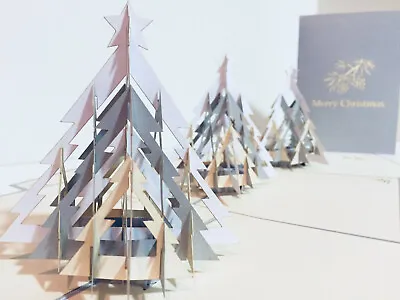 ORIGAMI POP CARDS - Christmas Tree In White & Grey 3D Pop Up Greeting Card Tree • $9.95