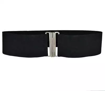 £3.99 • Buy BLACK ELASTIC STRETCH CHROME CINCH BUCKLE NURSE BELT 6cm WIDE Sizes S M L XL