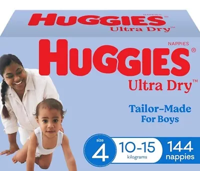 Huggies Ultra Dry Nappies Boys Size 4 (10-15kg) 144 Count - One Month Supply • $87