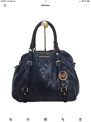 Michael Kors Blue Python Embossed Leather Satchel Handbag Purse • $110