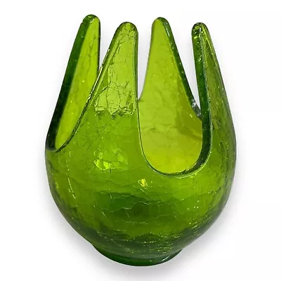 VTG  Viking Epic Emerald Green Crackle Glass Patio Light Candle Holder MCM Glows • $34.99