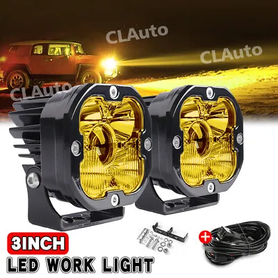 2x Laser 3 Inch LED Work Light Amber Spot Flood Combo Pods Offroad Driving Light • $90.59