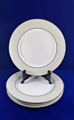 Mikasa Parchment L3438 Fine China 4dinner Plates 10 3/4 Platinum Trim Scroll Rim • $48.99