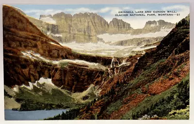 Grinnell Lake & Garden Wall Glacier National Park Montana MT Vintage Postcard • $2.95