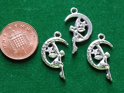 10 Moon & Fairy Charms - Antique Silver - Nymph Pixie Sprite Cute • £2.90