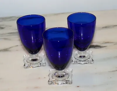 $32 • Buy Set Of 3 Blue Morgantown Blue Glass Cordials Vintage