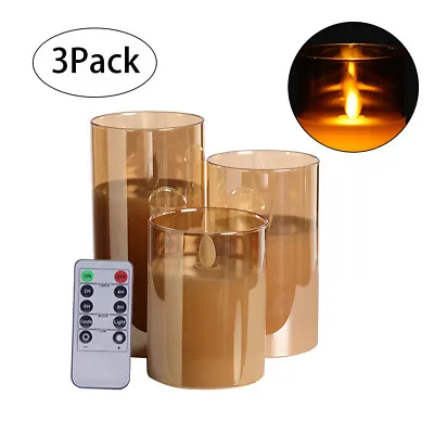 3 Pack Glass Candles Wax LED Set With Remote Control Timer Flameless Flickering • £15.95