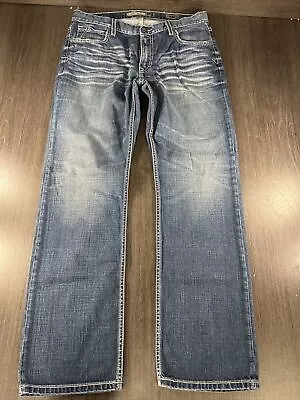 BKE Derek Jeans 34R Blue Medium Wash Relaxed Fit Stretch Denim 34x32 Distressed • $38.77