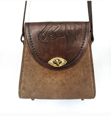 Jo-o-Kay Horse Hand Tooled Brown Leather Bag Vintage Crossbody Purse • $48.99