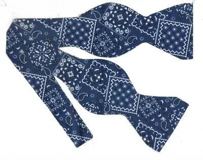 Navy Blue Bandana Bow Tie / Dark Blue Cowboy Western Bandana / Self-tie Bow Tie • $14.99