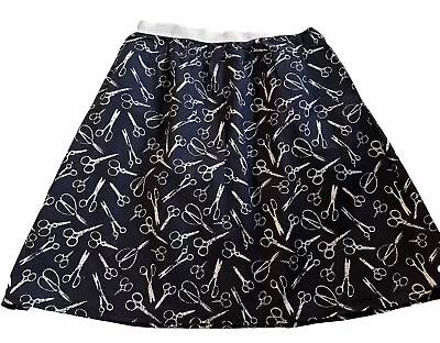 Handmade Navy Blue Printed Scissors A-line Elastic Waist Skirt Size S M Whimsy • £5.79