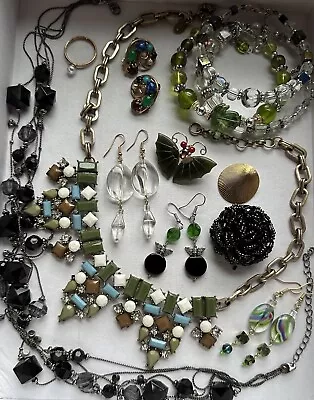 Vintage Costume Jewelry Lot RhinestonesWearNecklaces Earrings Bracelets Brooch • $19