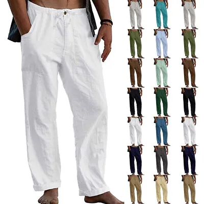 Mens Summer Cotton Linen Loose Long Pants Casual Baggy Beach Buttoms Trousers US • $20.79