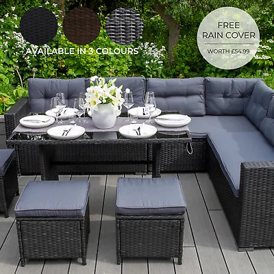 Rattan Garden Furniture Corner Sofa Dining Set Table Outdoor Patio 9 Seat • £799.99