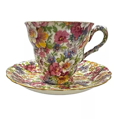 JAMES KENT Vintage Bone China Floral Du Barry Chintz Teacup And Saucer England • $24