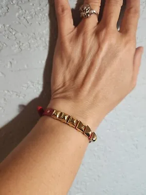 Michael Kors Red Leather Pyramid Gold Tone Bracelet • $39