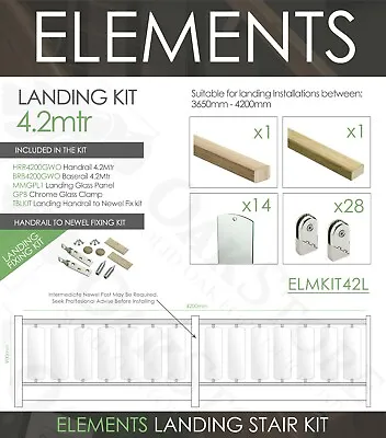 £1076.19 • Buy Glass Panel Stair Case & Landing Kit Elements Modern Oak And Chrome