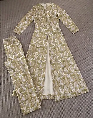 Vtg 60’s Hostess Gown Pant Set Global International Size 10 Gold Brocade Lurex • $349.99