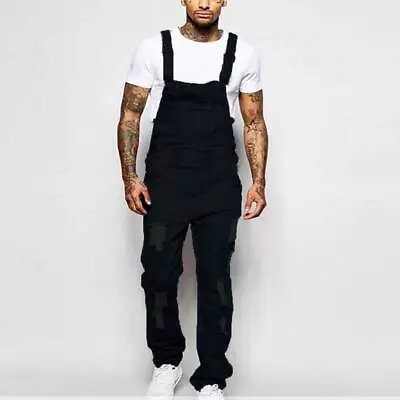 Mens Ripped Denim Overalls Slim Fit Jeans Dungaree Bib Jumpsuit Comfy Long Pants • $43.69