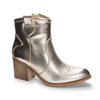 $59.95 • Buy Dirty Laundry Unite Gold Metallic Block Heel Zipper Metallic Western Ankle Boots