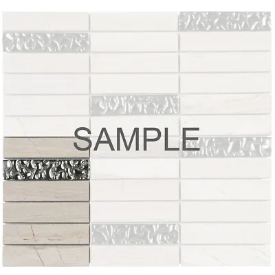 White Oak Gray Marble Stone Mosaic Tile Silver Glass Stacked Kitchen Backsplash • $2.99