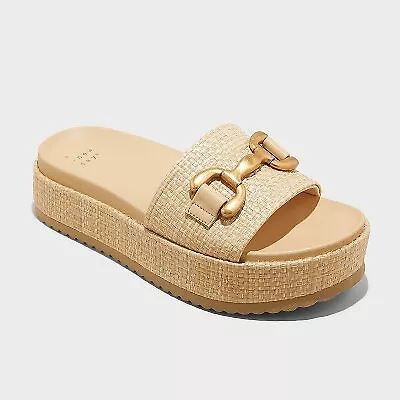 Women's Agnes Platform Slide Sandals - A New Day Beige 9 • $15.99