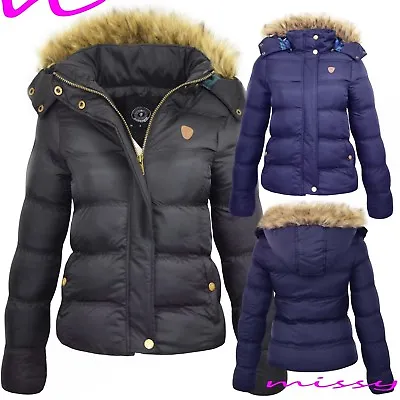 £22.99 • Buy New Womens Ladies Quilted Winter Coat Puffer Fur Collar Hooded Jacket Parka Size