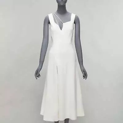 VICTORIA BECKHAM White Asymmetric Straps Bias Cut A-line Knee Dress UK8 S • $298