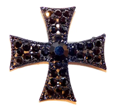 Vtg. Weiss Faceted Black Rhinestone Maltese Cross Pin Brooch 2 1/8  MINT • $21.50