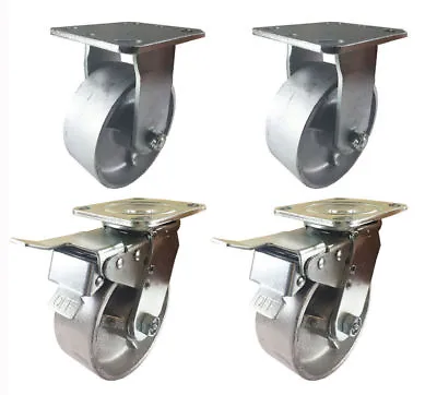 4 Heavy Duty Caster Set 4  5  6  8  All Steel Wheels Rigid & Total Lock Brake • $115.90