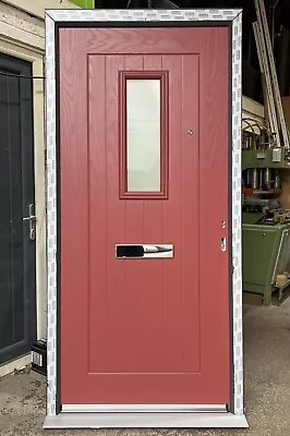 BRAND NEW COMPOSITE DOOR RED SLAB GREY FRAME 1000mm Wide By 2090mm Height (D254) • £550