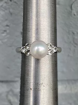 Vintage Estate Mikimoto Blue Lagoon Fiamond & Akoya Pearl Ring Sterling Silver  • $9.99