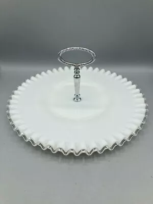 Vintage 12 1/2  FENTON Silver Crest Milk Glass Tidbit Tray Platter Crimped Edge • $14.99