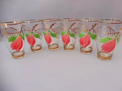 Set Six 1950's Hand Painted Glass Tumblers • £15.99