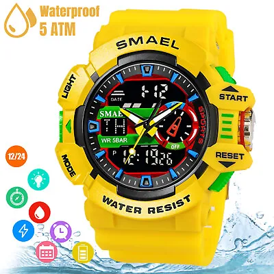 SMAEL Men's LED Digital Watch Military Sport Quartz Analog Waterproof Wristwatch • $13.48