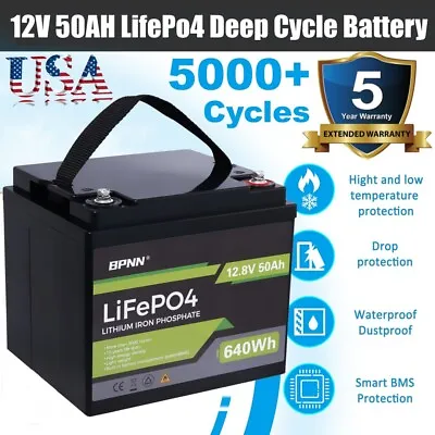 LiFePO4 Deep Cycle Lithium Battery For RV Marine Off-Grid Solar System 12V 50Ah • $109