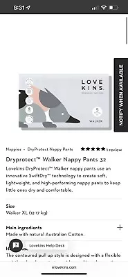 Lovekins Walker XL Nappy Pants (32 Pack) • $22.99