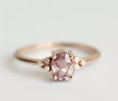 Elegant Promise Ring 18k Gold Plated Inlaid Waterish Pink Zircon Engagement • £12.99