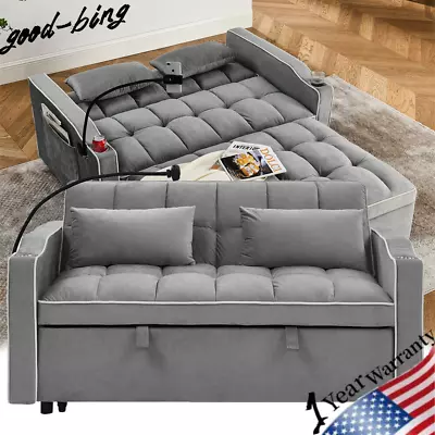 55  Sofa Bed Foldable Velvet Sleeper Sofa Pull-out Bed W/ USB Port & Phone Stand • $498.99
