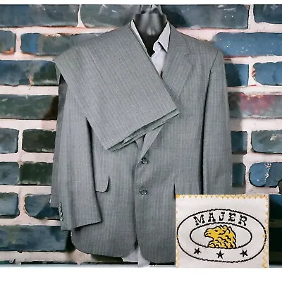 Majer Vintage 2 Piece Suit Mens 42R  38X30 Gray Pinstripe Half Lined • $70