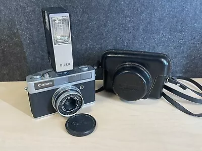 Vintage Camera Canon Canonet Junior With Case & Flash Japan Retro Film • $30
