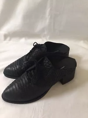 H & M Black LEATHER Snakeskin MULE Lace Up SHOES Western SIZE 5 • £24.99
